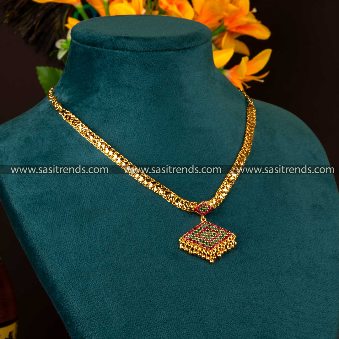 One gram micro gold plated heart pattern necklace with ruby and green stones Sasitrends