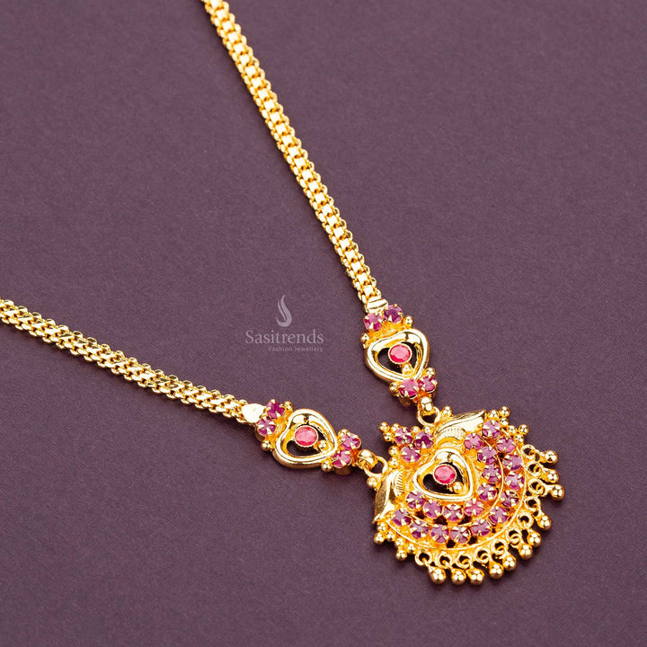 Vibrant Ruby AD Stone Necklace With Micro Gold Detailing - Sasitrends
