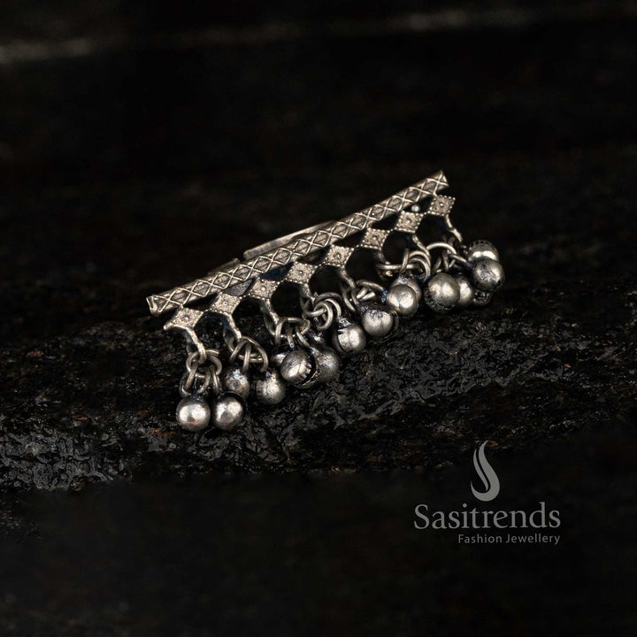 Stunning Silver Look alike Adjustable Ghungroo Statement Finger Ring - Sasitrends