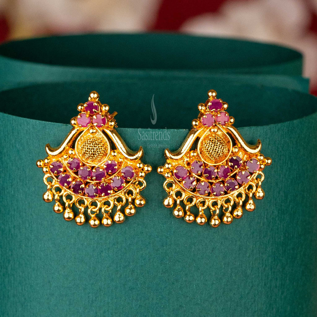 Traditional Round Ruby Floral Gold Plated Stud Tops Earrings