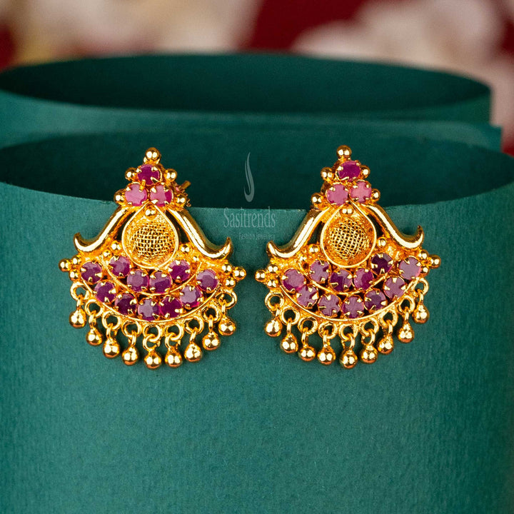 Traditional Round Ruby Floral Gold Plated Stud Tops Earrings