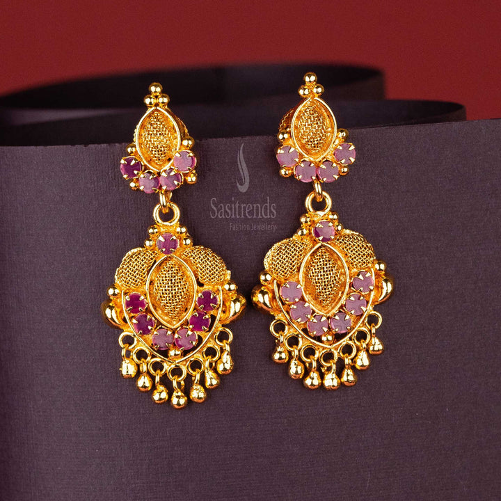 Sasitrends - Exquisite One Gram Micro Gold Plated AD Stone Studded Traditional Dangling Earrings