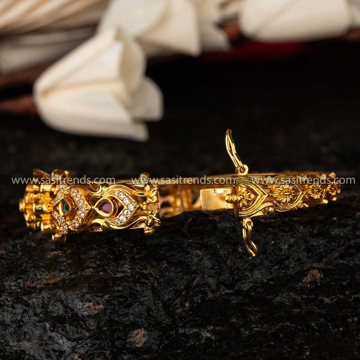 Traditional South Indian Temple Jewellery Gold-Plated Sarang Bangle 