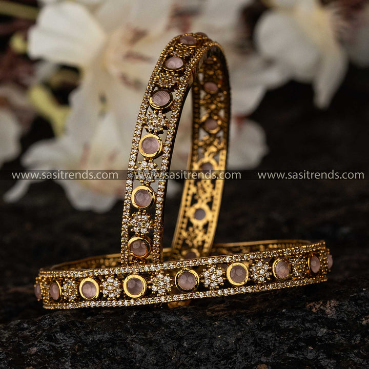 Victorian Plated American Diamond Bangles Pink Sasitrends Online Shopping