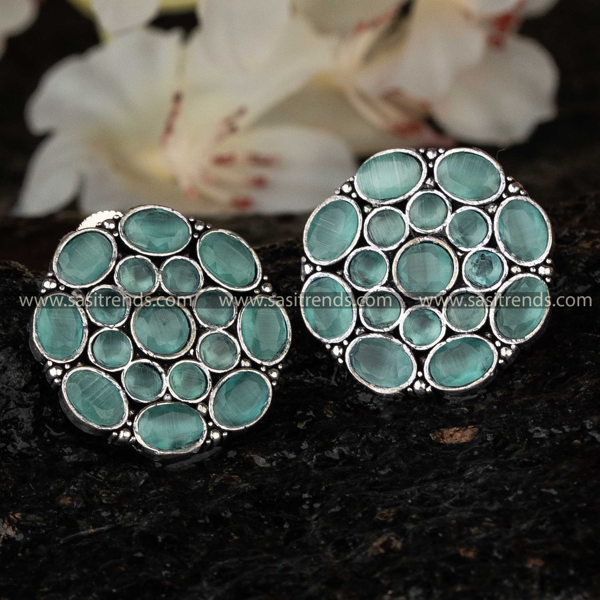 Stone Cluster Oxidised Earrings, Perfect for Festive Occasions