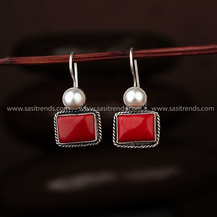 Chic Red Stone Oxidised Earrings Perfect for Navarathiri Festivities