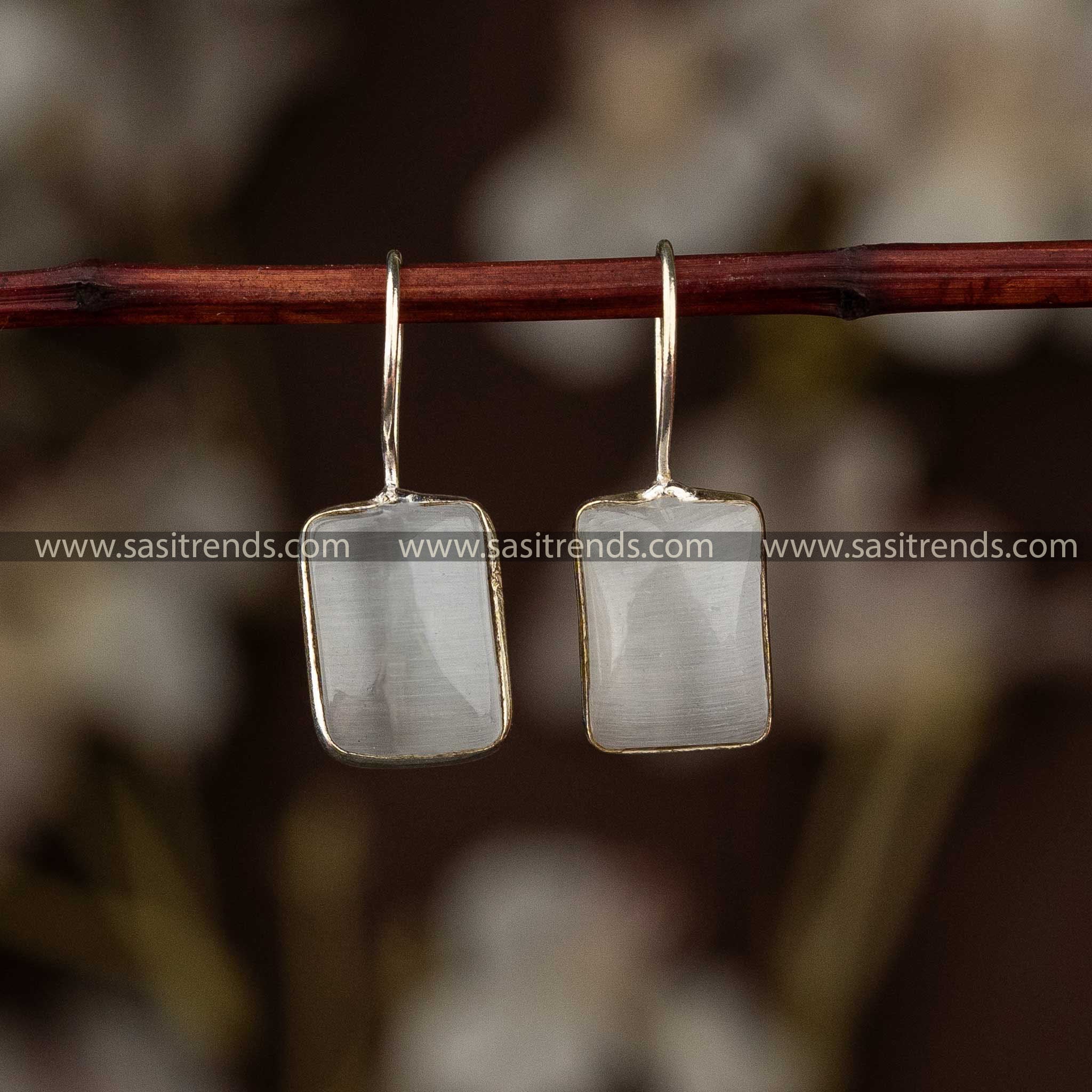 Trendy Oxidised Silver White Stone Fish Hook Elegance Navarathiri Special Earrings Sasitrends