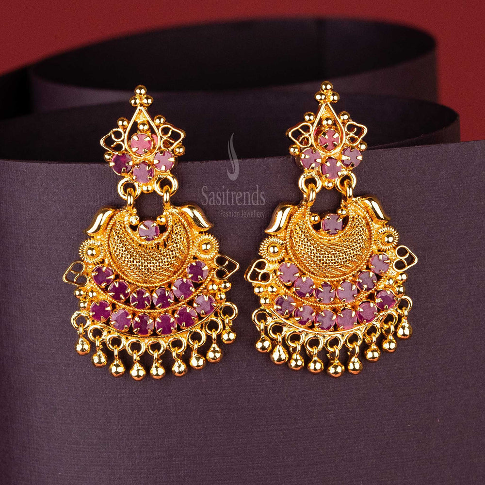 Stunning Ruby Earrings Plated Using 24 Carat Gold with Hanging Beads