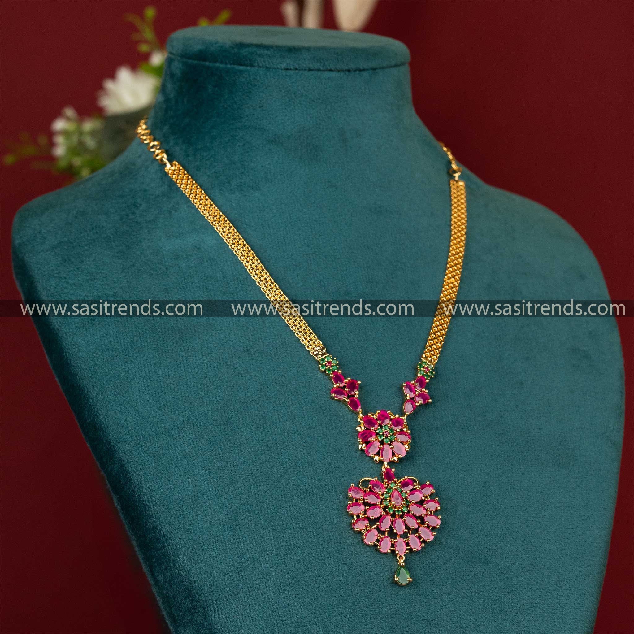 Elegant one gram gold plated necklace ruby green 1828B