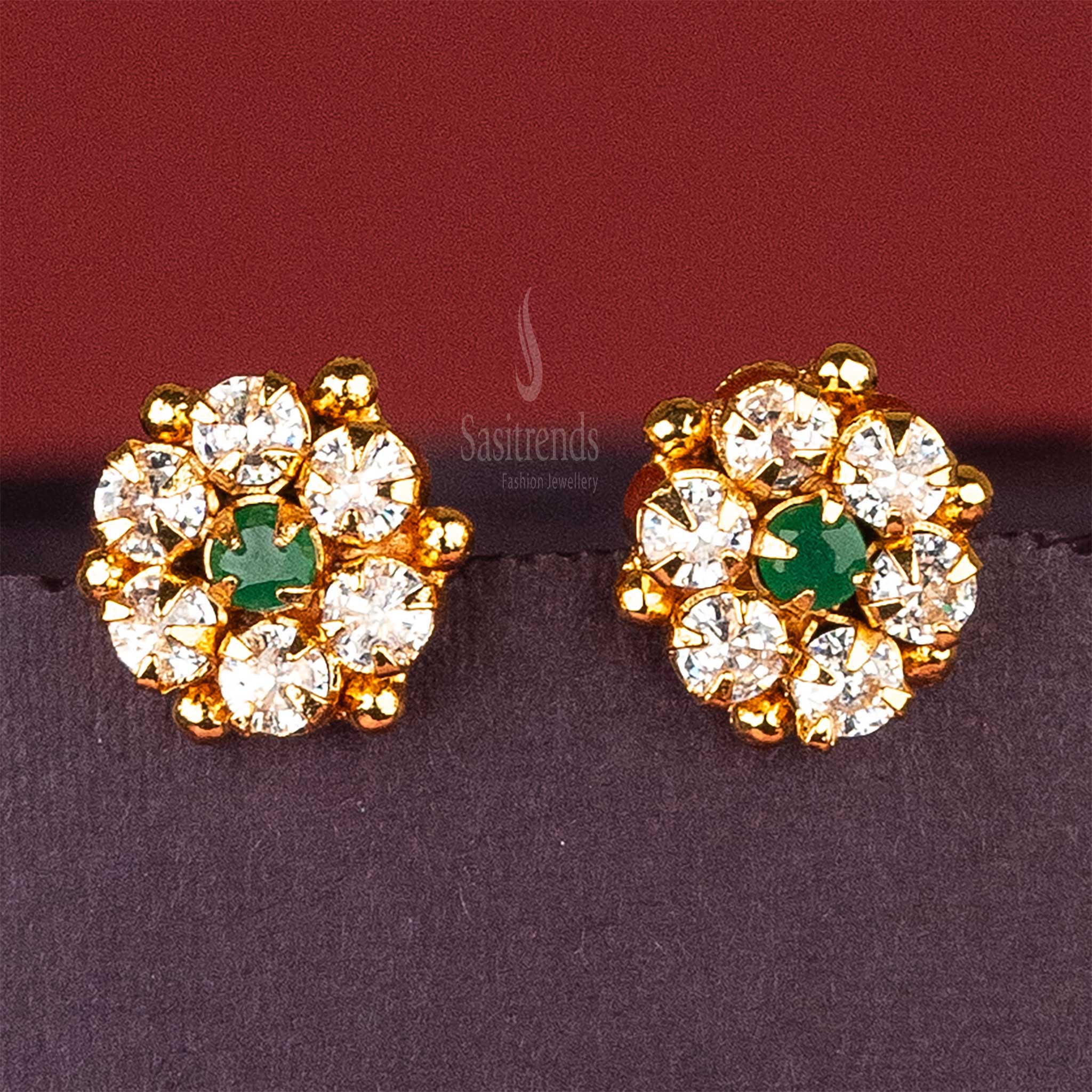 Elegant AD Stone Studded Guaranteed Micro Gold Plated Floral Designer Earrings