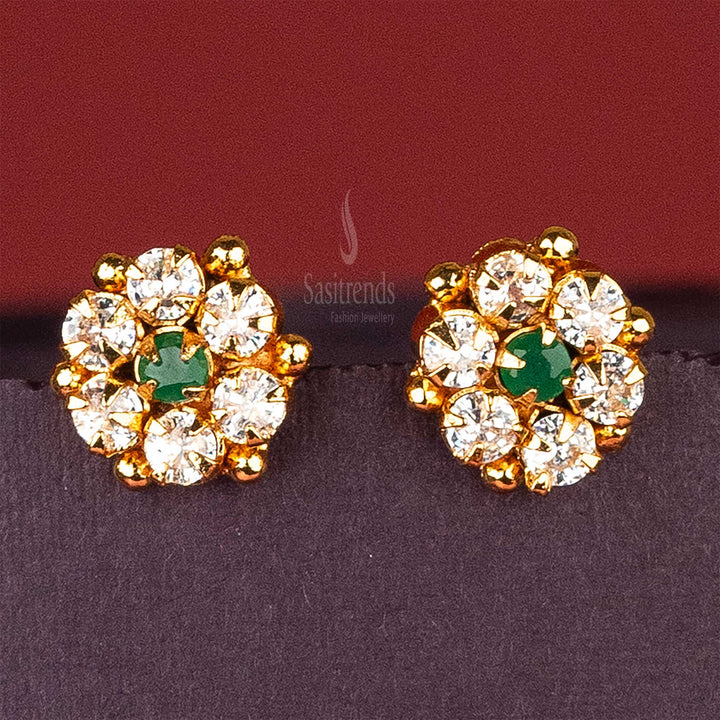 Sasitrends | Elegant Floral Designer - One Gram Micro Gold Plated AD Stone Studded Earrings