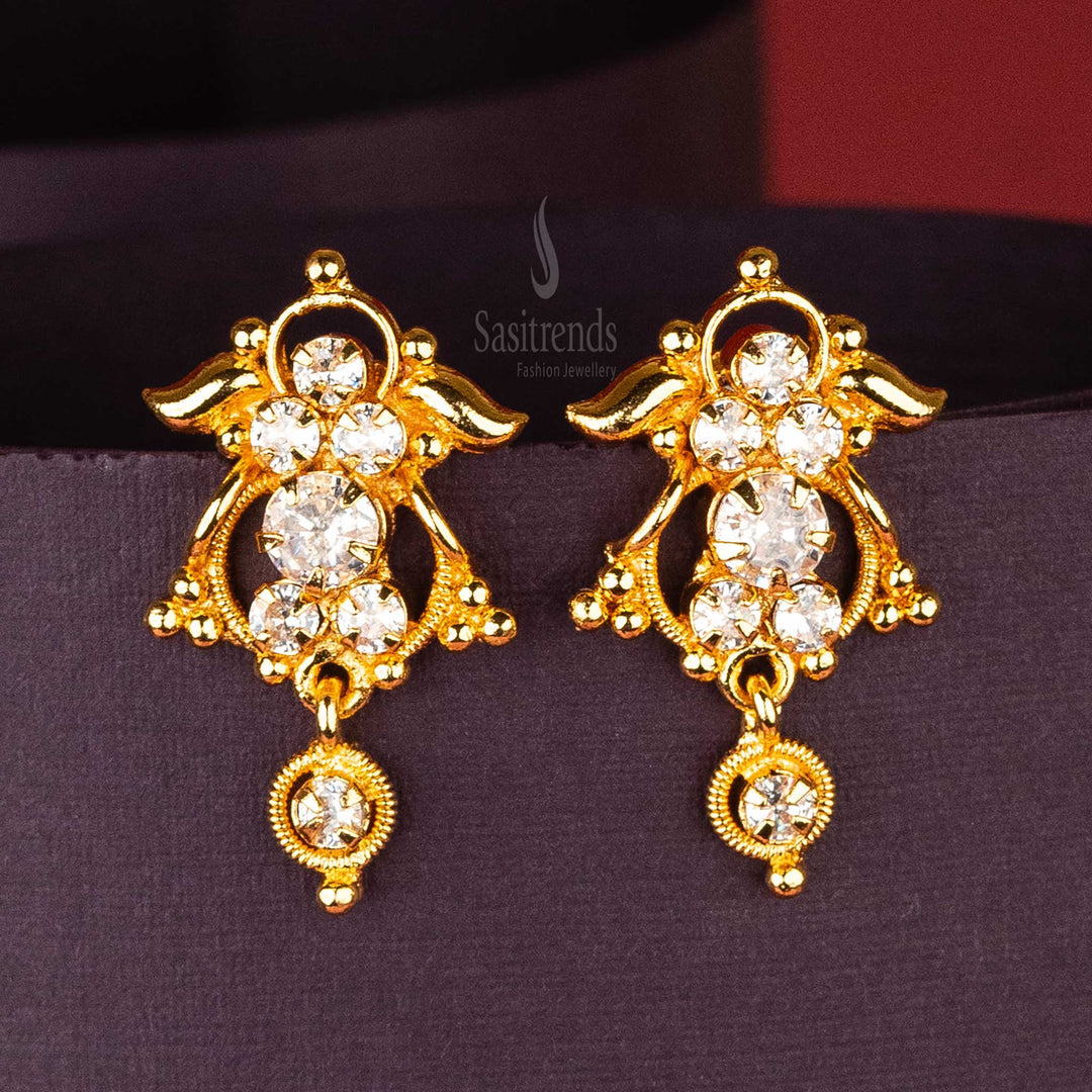 Traditional Micro Gold Plated White AD Stone Studded Earrings Sasitrends