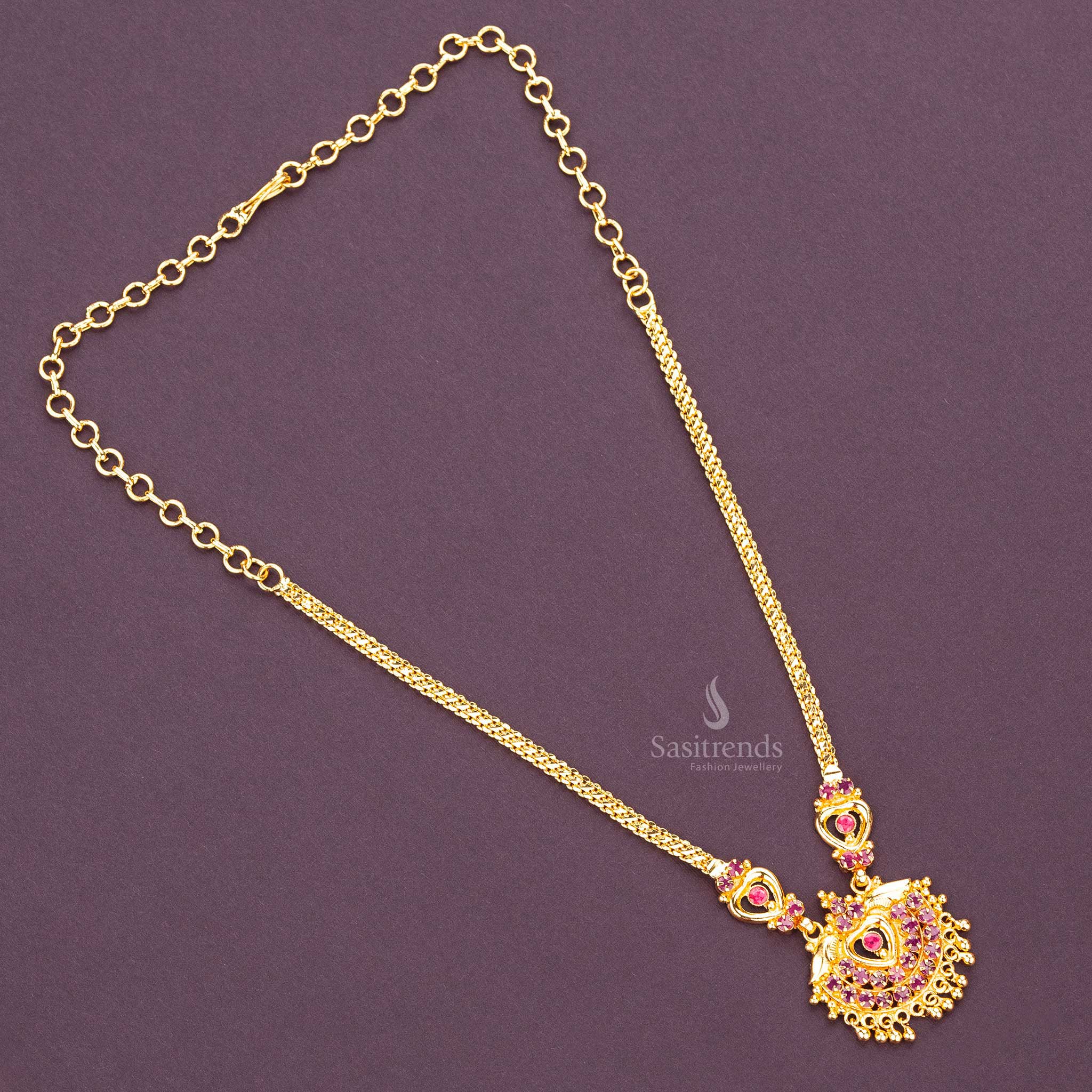 Luxurious Ruby Stone Necklace With Golden Ball Hangings - Sasitrends