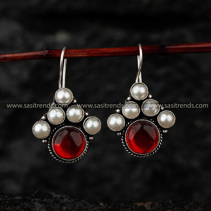 Vinous Monalisa Stone Oxidised Earrings Vibrant and Trendy for Festive Occasions