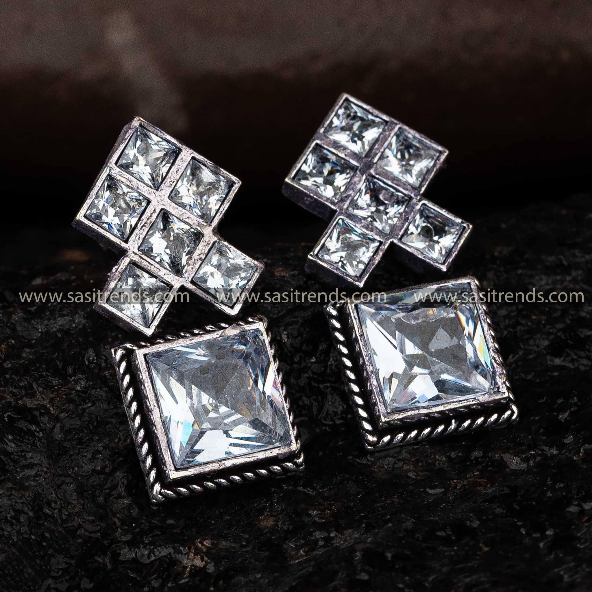 White Monalisa Stone Stud Oxidised Jewellery Earrings Sasitrends Online Shopping