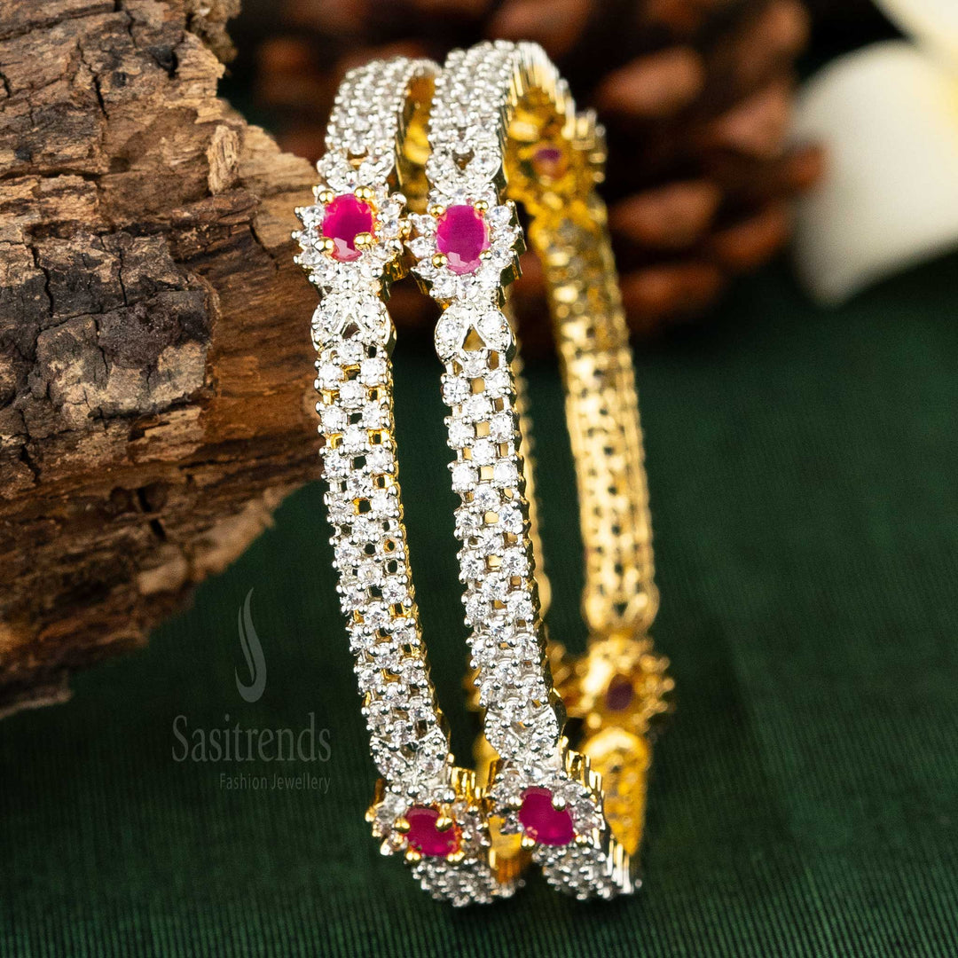 Elegant Ganga Jamuna AD Bangles with Ruby and White Stones