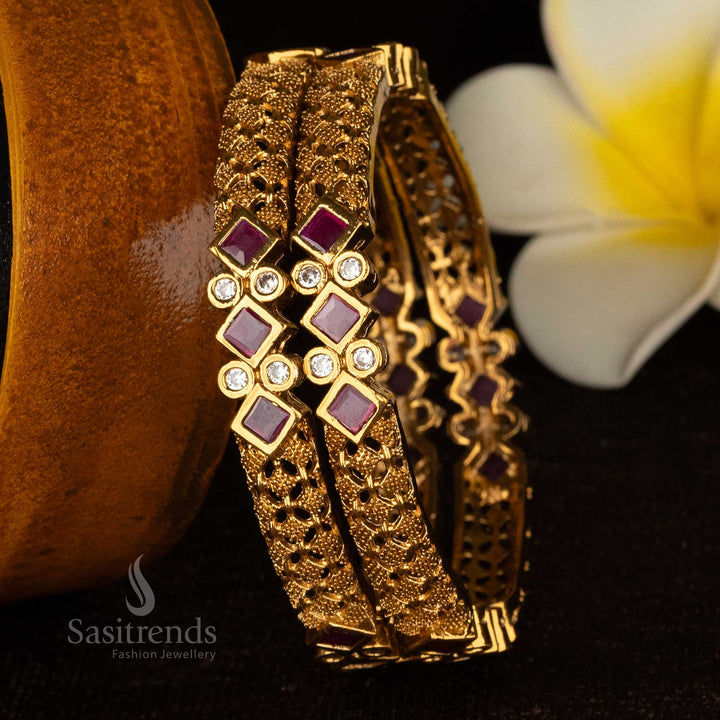 Premium gold-plated ruby bangle for ethnic occasions - Sasitrends