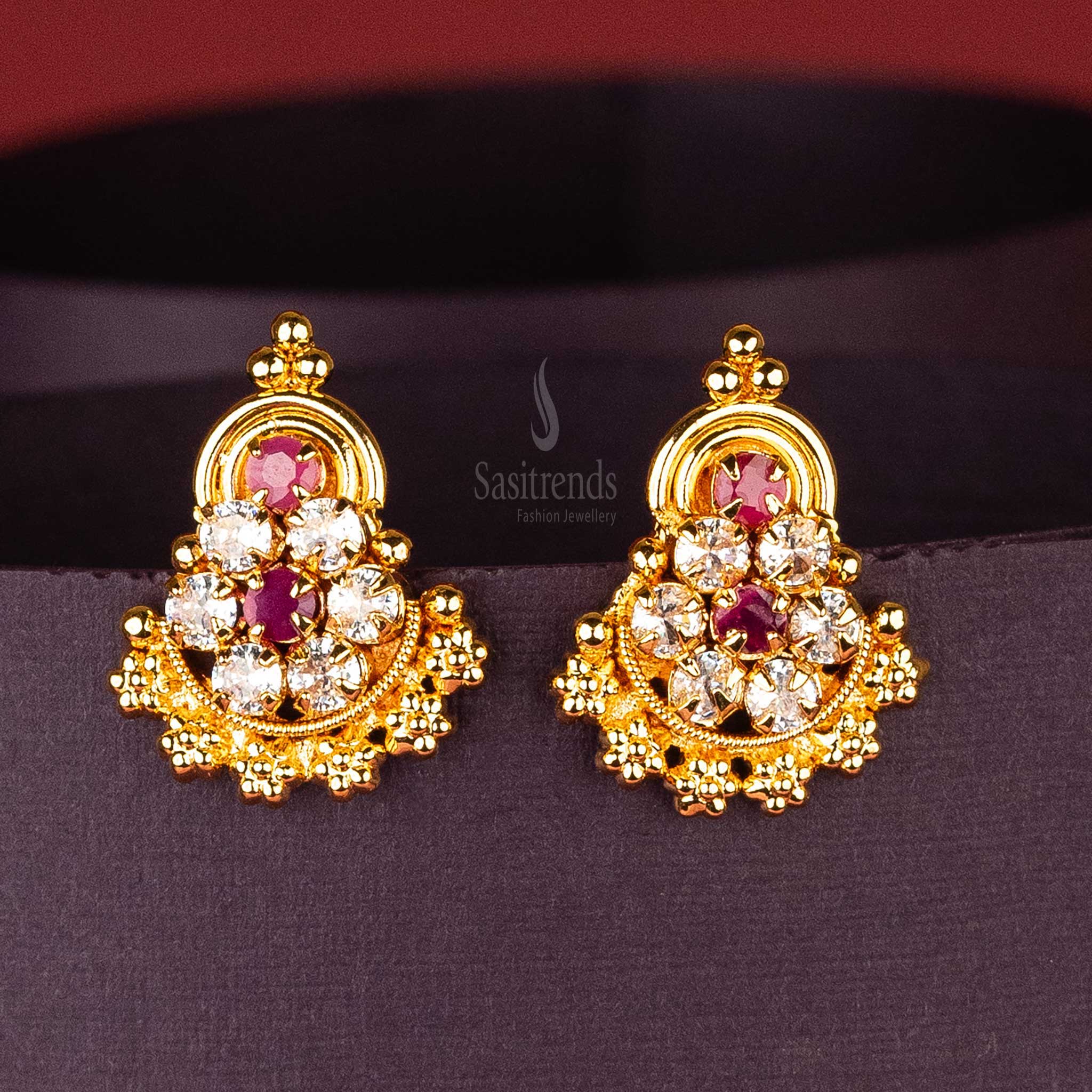 Attractive Micro Gold Plated White Ruby AD Stone Stud Earrings Sasitrends 