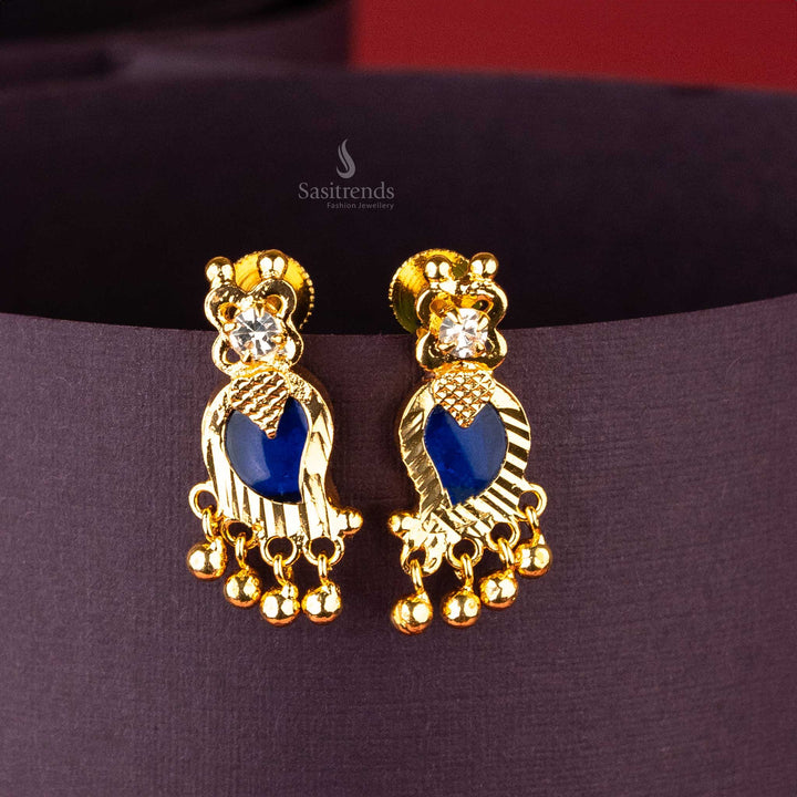 Traditional Kerala Style Blue Palakka Earrings with White Stone sasitrends