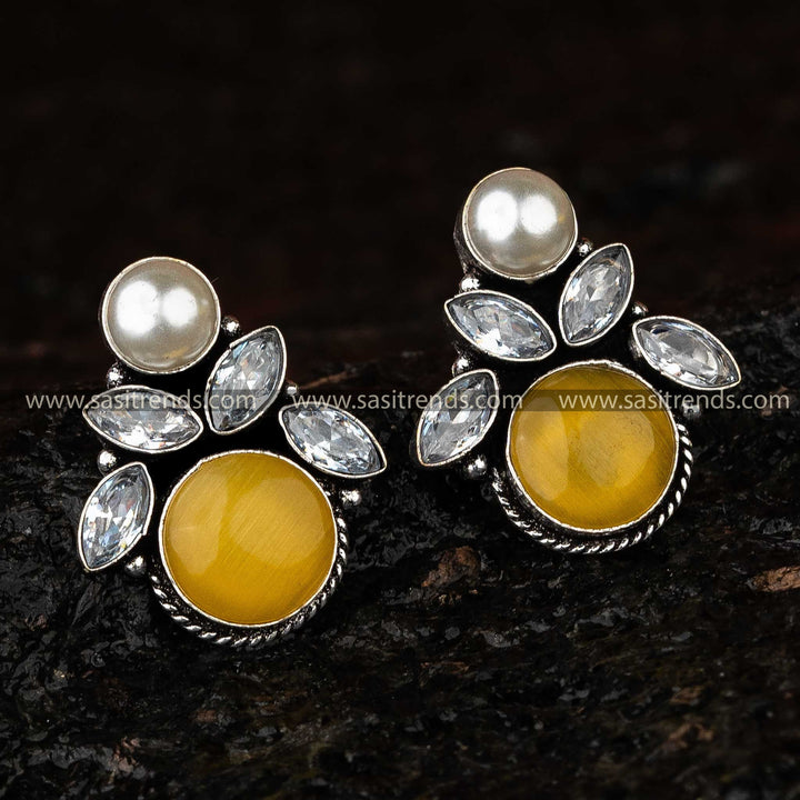 Yellow Monalisa Stone Oxidised Earrings, Fashion-Forward Jewellery for Navarathiri