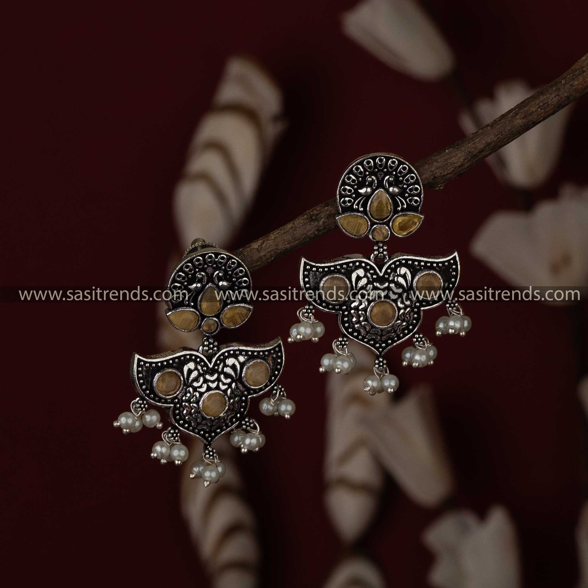 Yellow Stone Navarathiri Celebration Trendy Oxidised Earrings Sasitrends Online Shopping