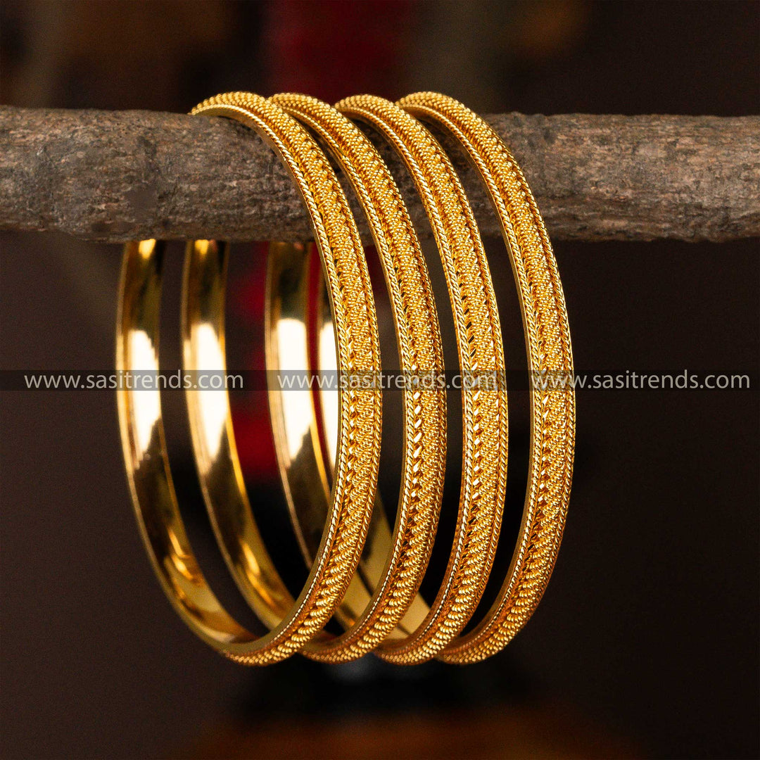 Set of four micro gold-plated kada bangles with a luxurious twisted texture design