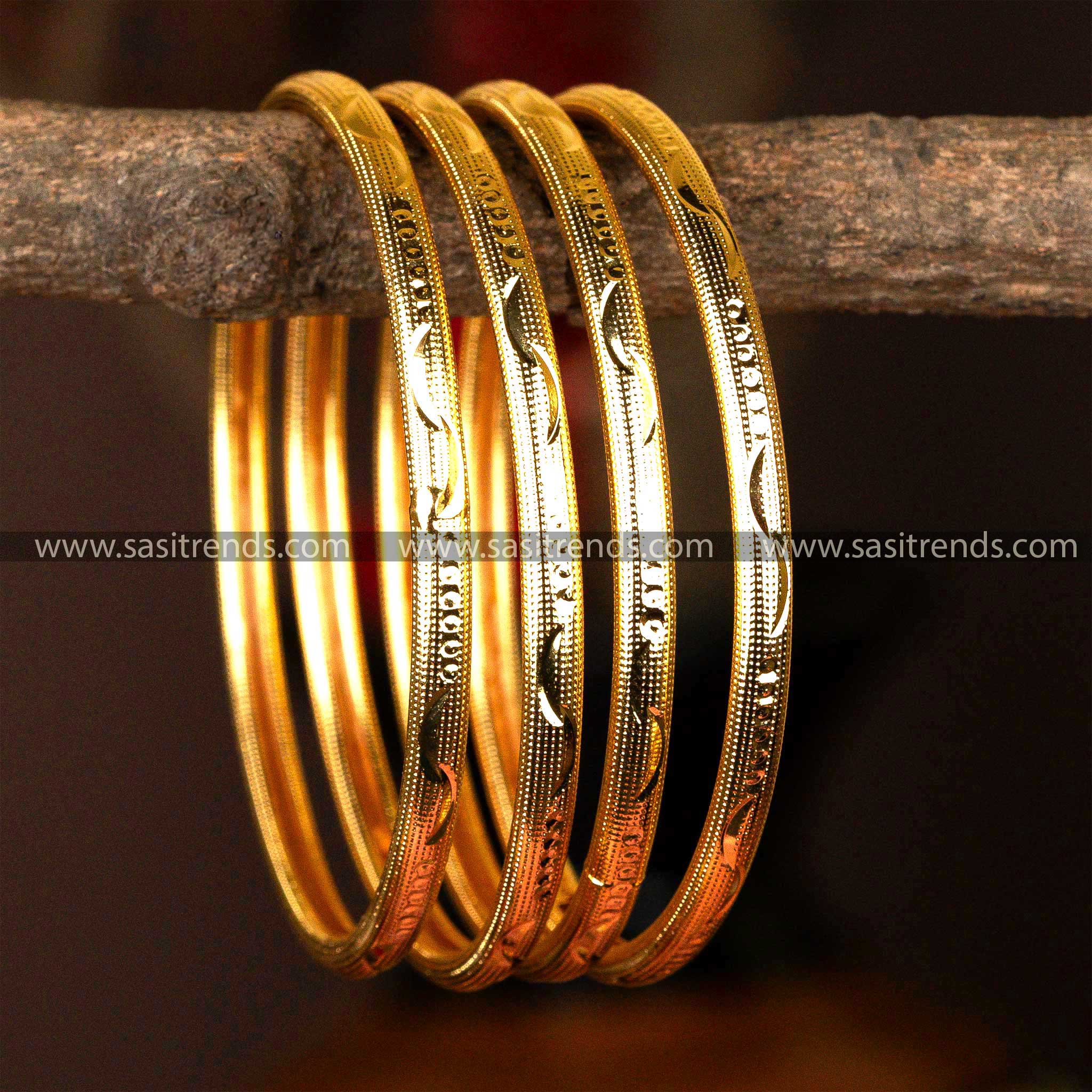 Set of four micro gold-plated kada bangles with an elegant weaved pattern design.