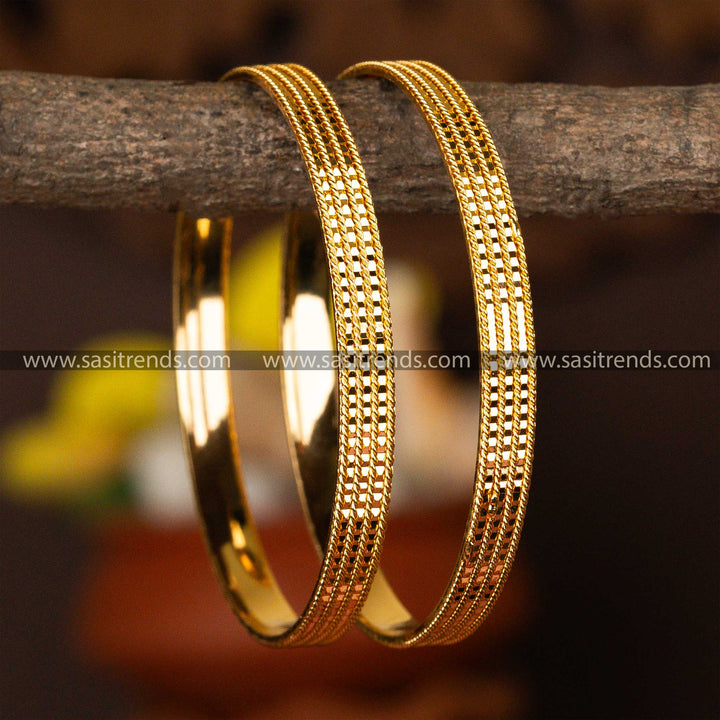 Textured Brilliance Micro Gold Plated Bangles - Latest Traditional Elegance