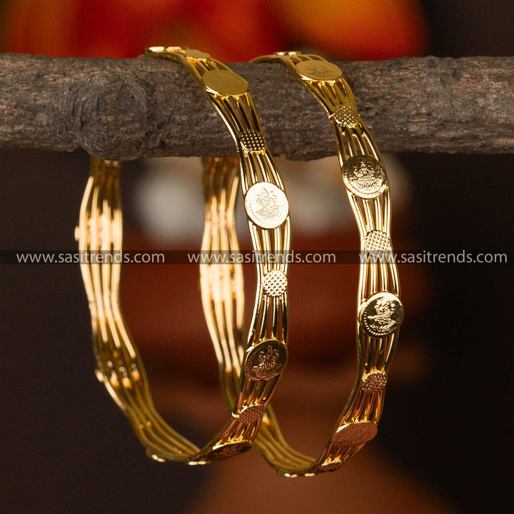 Traditional Elegant Lakshmi Coin Micro Gold Plated Bangles - Sasitrends