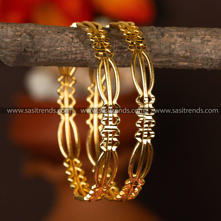 Sculptural Elegance Micro Gold Plated Traditional Wear Bangles - Perfect For Special Events