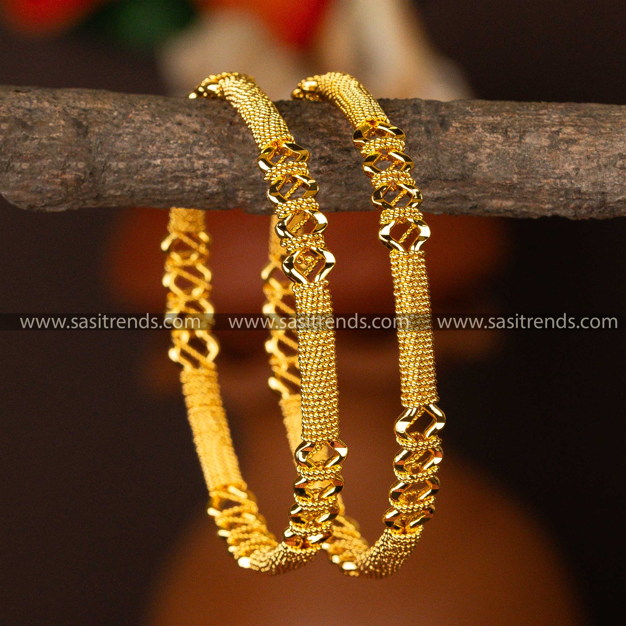 Textured and polished micro gold-plated bangles exuding rich elegance