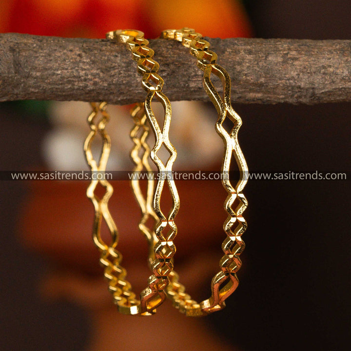 Geometric Allure Micro Gold Plated Bangles - Buy Trendy Traditional Elegance