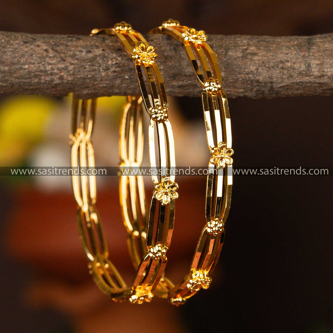 Traditional Wear Guaranteed Micro Gold Plated Flower Designer Plain Bangles Sasitrends Online Shopping