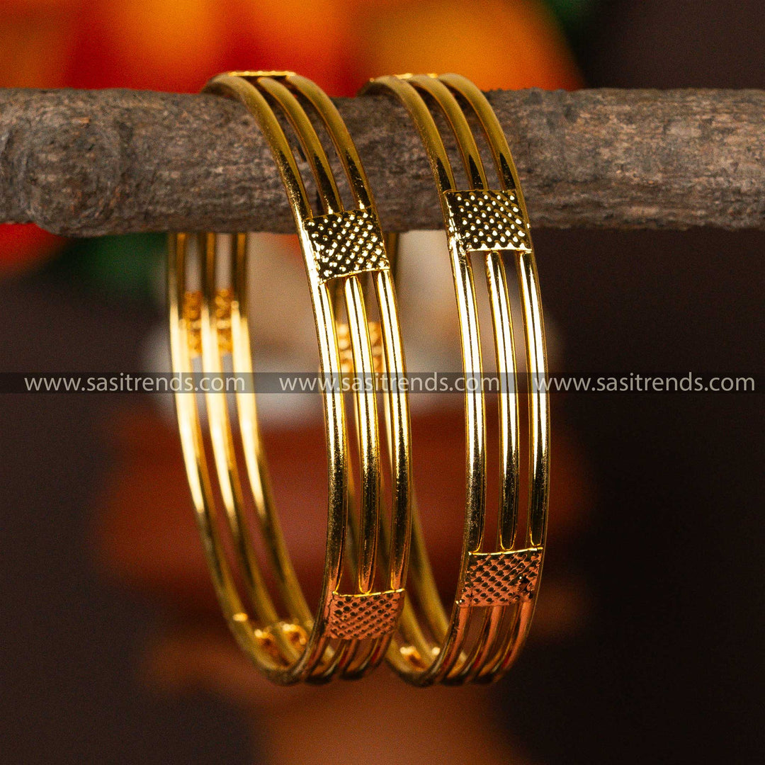 Guaranteed Micro Gold Plated Three Line Designer Traditional Bangles 