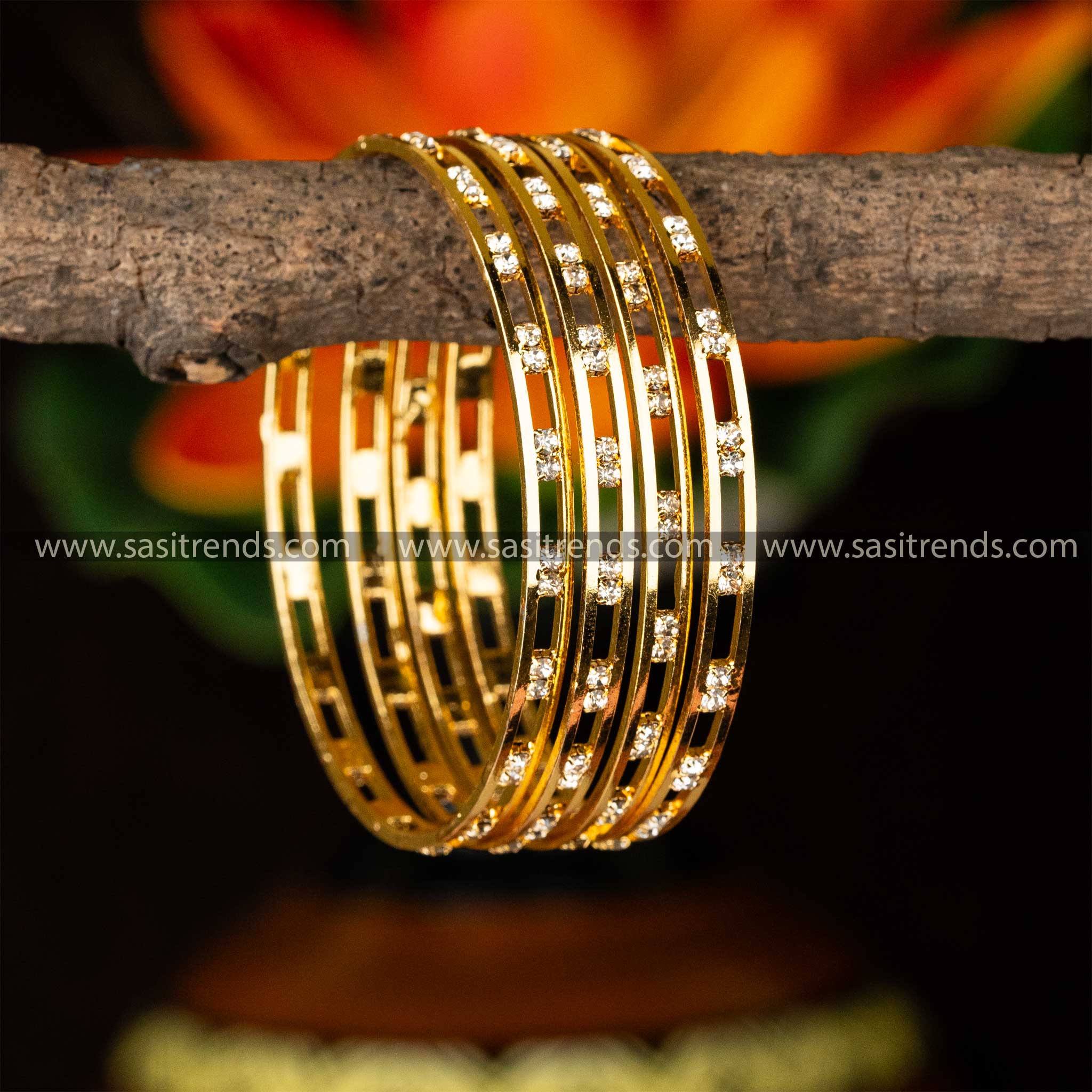 Traditional Micro Gold Plated Guaranteed White AD Two Para Stone Studded Bangles Sasitrends Online Shopping