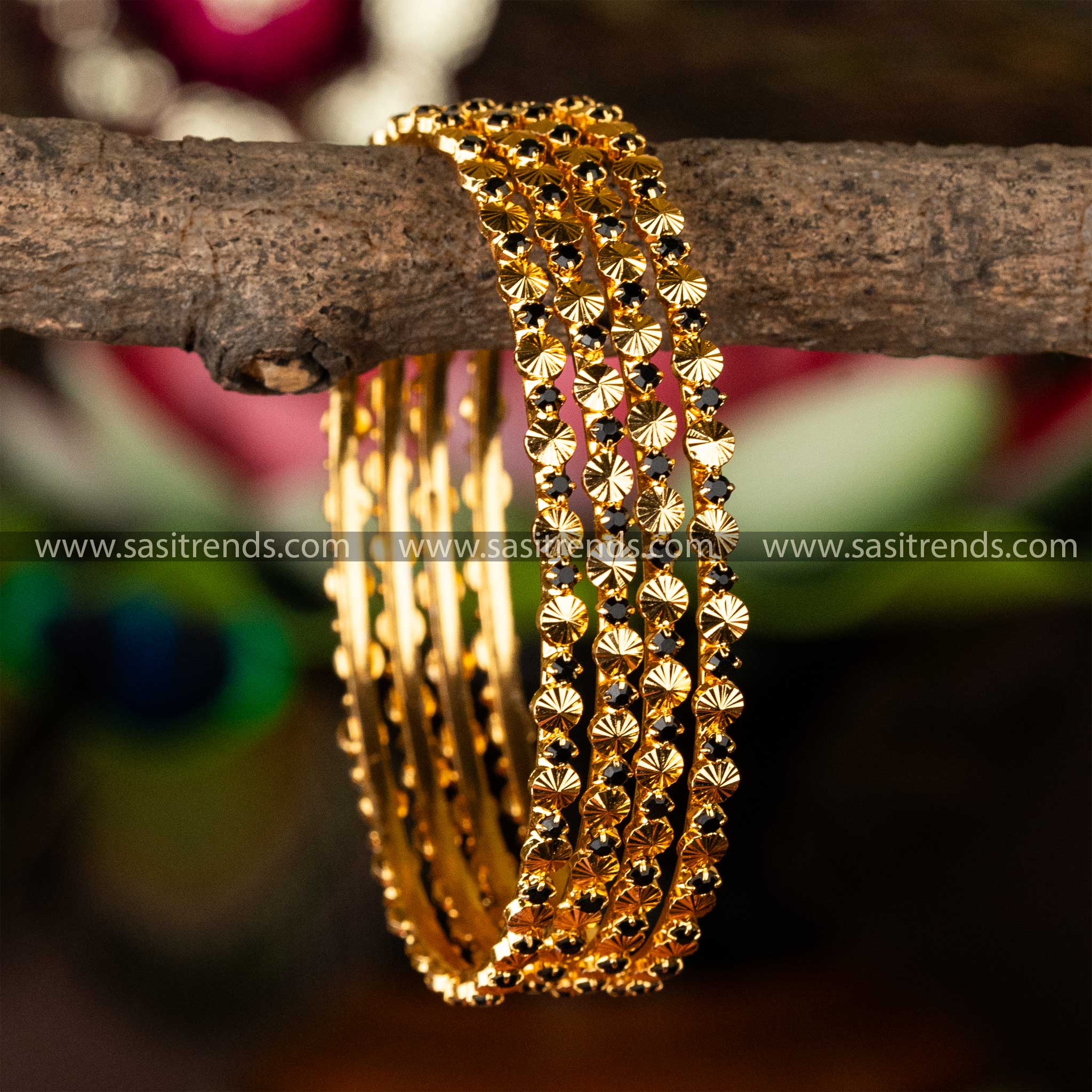 One Gram Micro Gold Plated Guaranteed Temple Wear Black AD Stone Studded  Plain Bangles