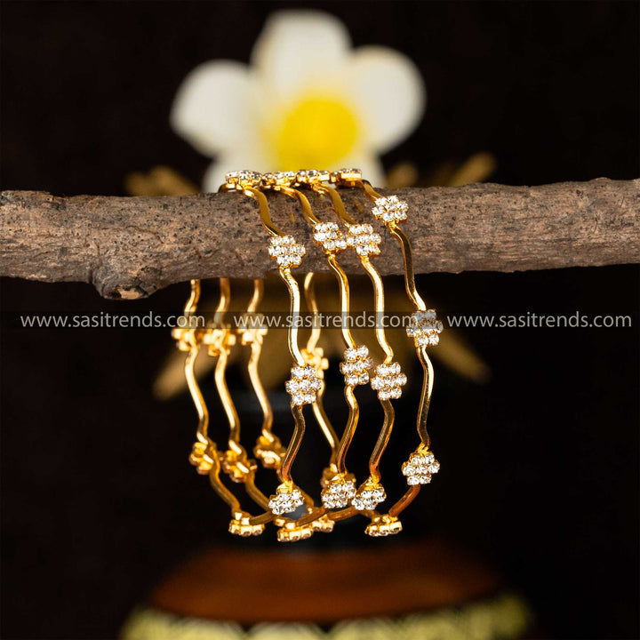 Amazing Micro Gold Plated Flower Designer Sparkling Stones Bangles - Traditional Elegance