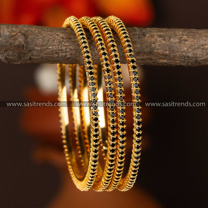 Guaranteed Micro Gold Plated Spiral Black Stone Studded Bangles Sasitrends Online Shopping