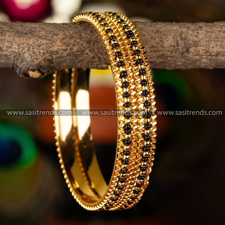 Guaranteed Micro Gold Plated Temple Wear Black Beads Bangles Sasitrends Online Shopping