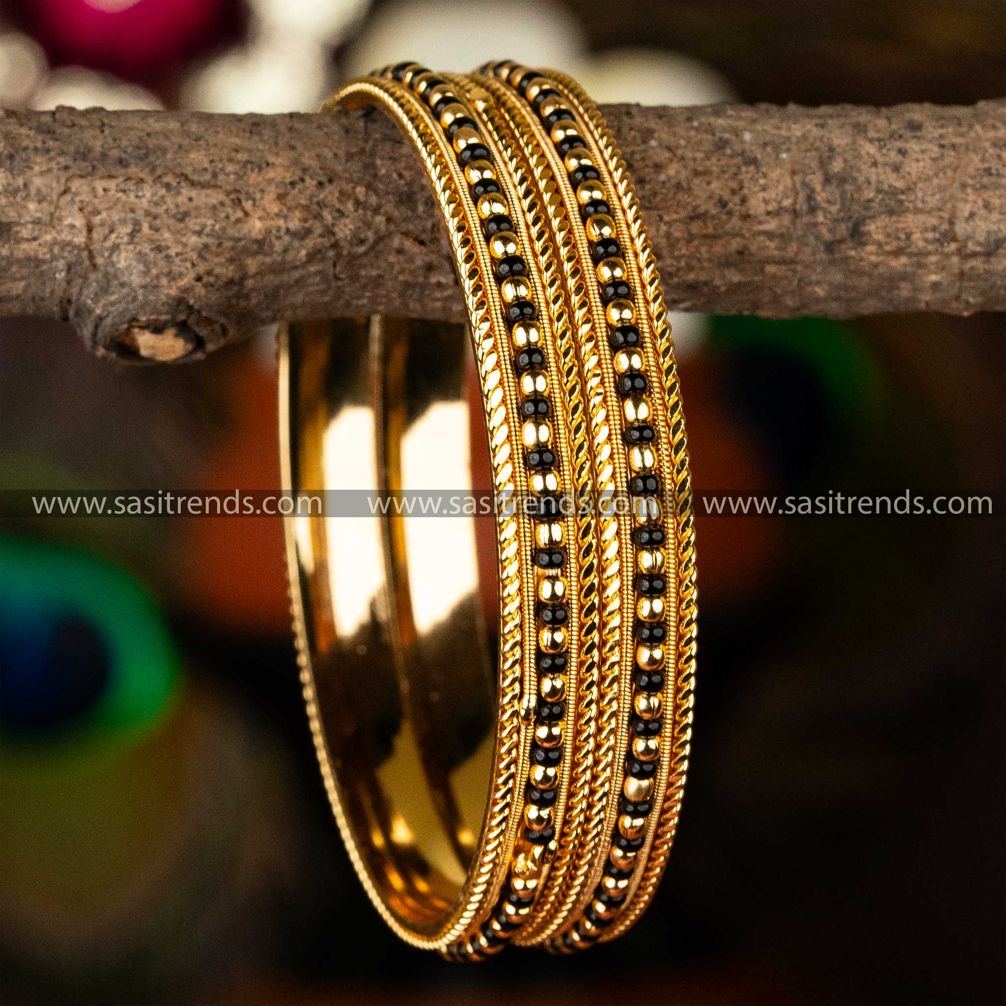 Micro Gold Plated Guaranteed Traditional Wear Black Beads Bangles Sasitrends Online Shopping