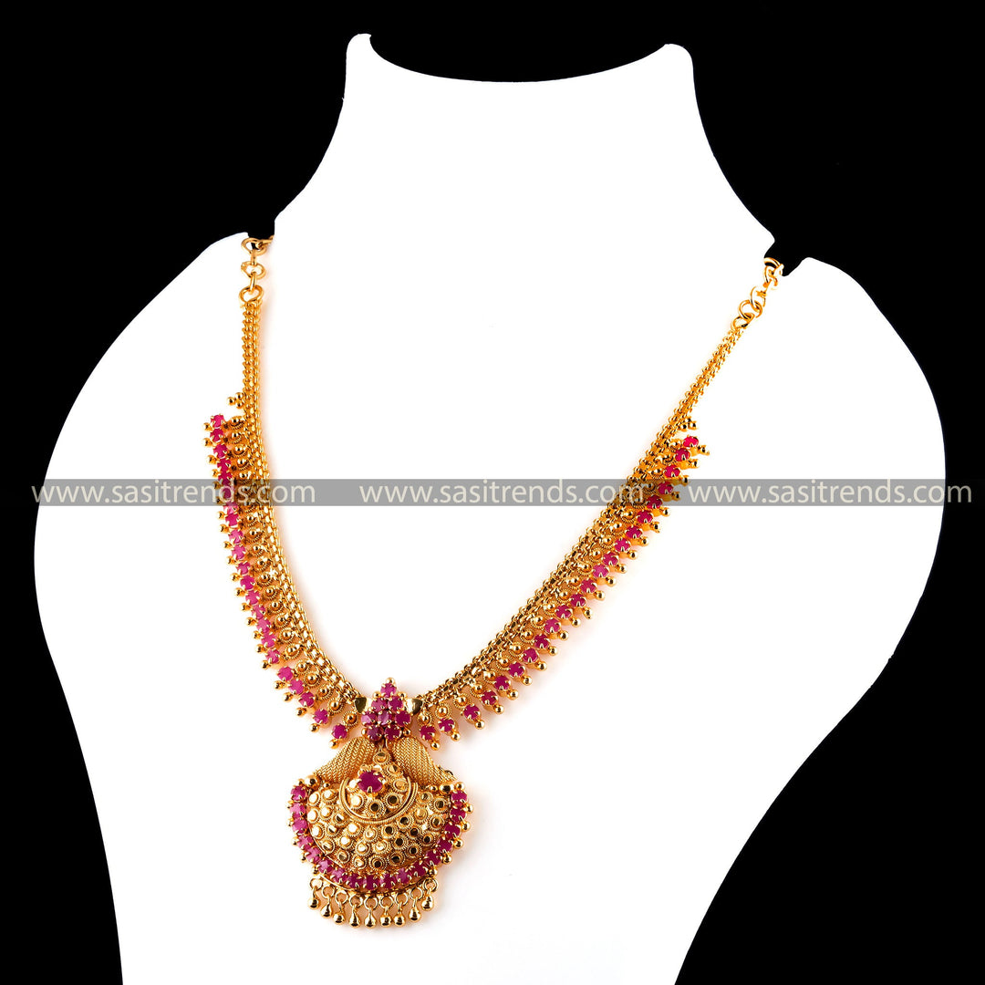 Elegant Flower Pendant Necklace Set -one gram gold-Perfect for Traditional Occasions