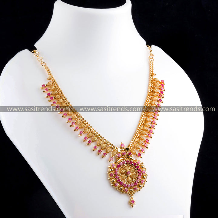 Sasitrends Micro Gold-Plated Floral Necklace & Jewellery Set with AD Stones