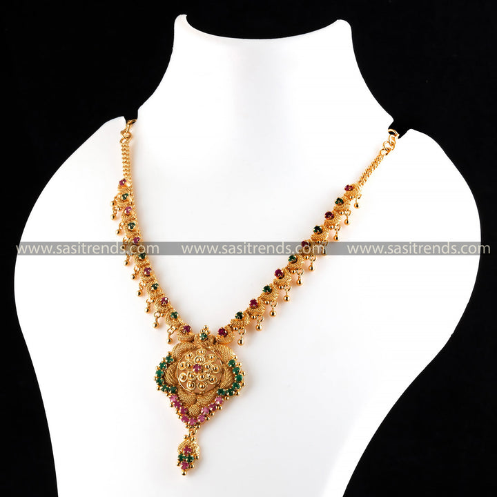 Exquisite Micro Gold-Plated Necklace with AD Stones – Perfect for Traditional Elegance