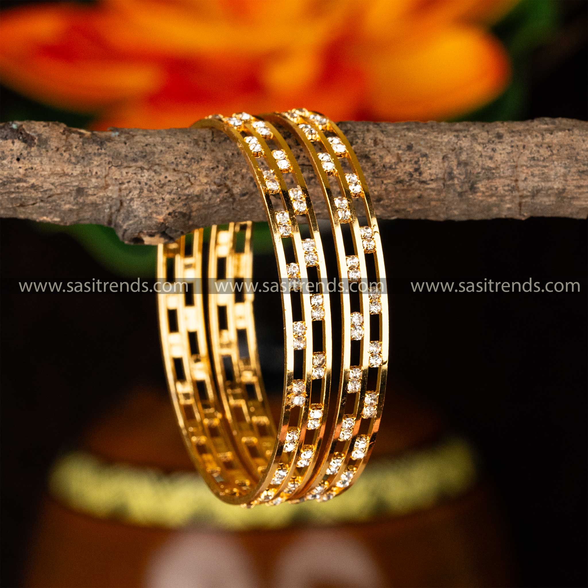 Traditional Micro Gold Plated Guaranteed White Para Stone Two Pieces Of Bangles Online Shopping