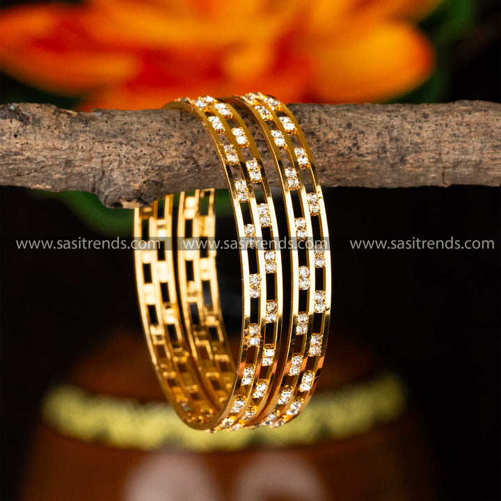 Sasitrends | Beautiful Micro Gold Plated Sparkling Stones Bangles - Set of Two