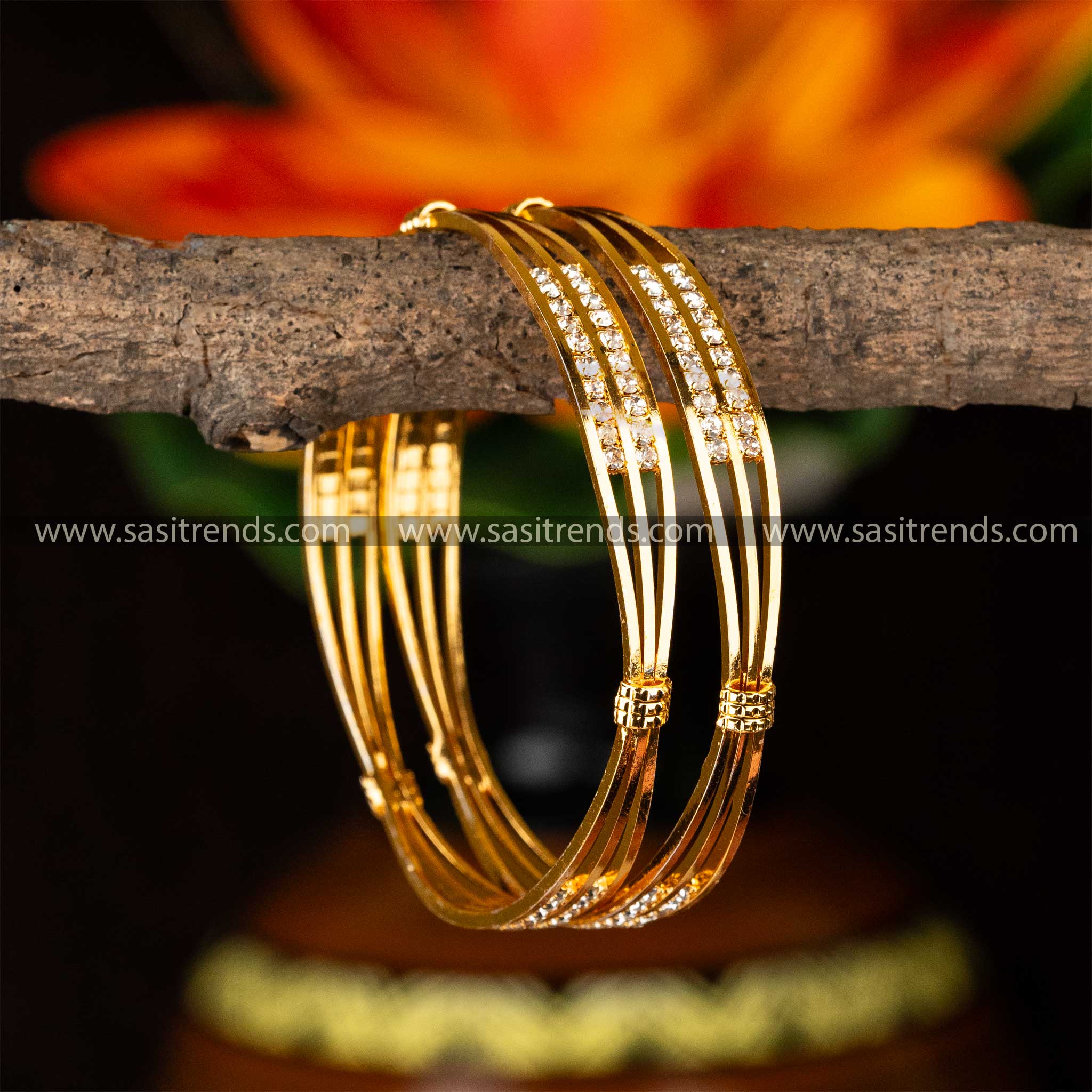 Temple Wear One Gram Micro Gold Plated Guaranteed White AD Two Pieces Of Para Stone Bangles Sasitrends Online Shopping