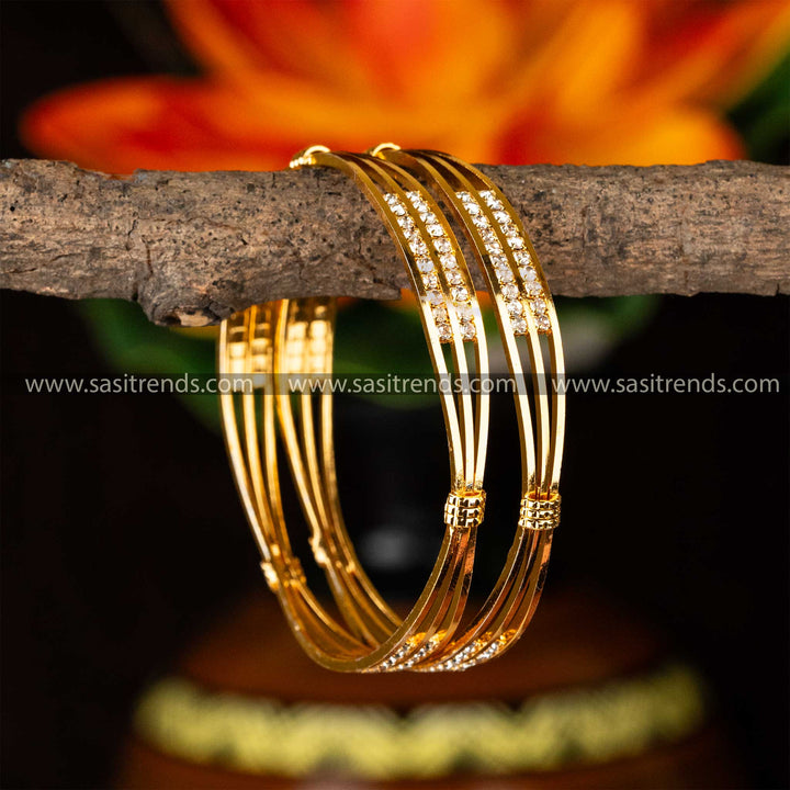 Exquisite Micro Gold Plated Para Stones Bangles Set - Perfect For All Occasions