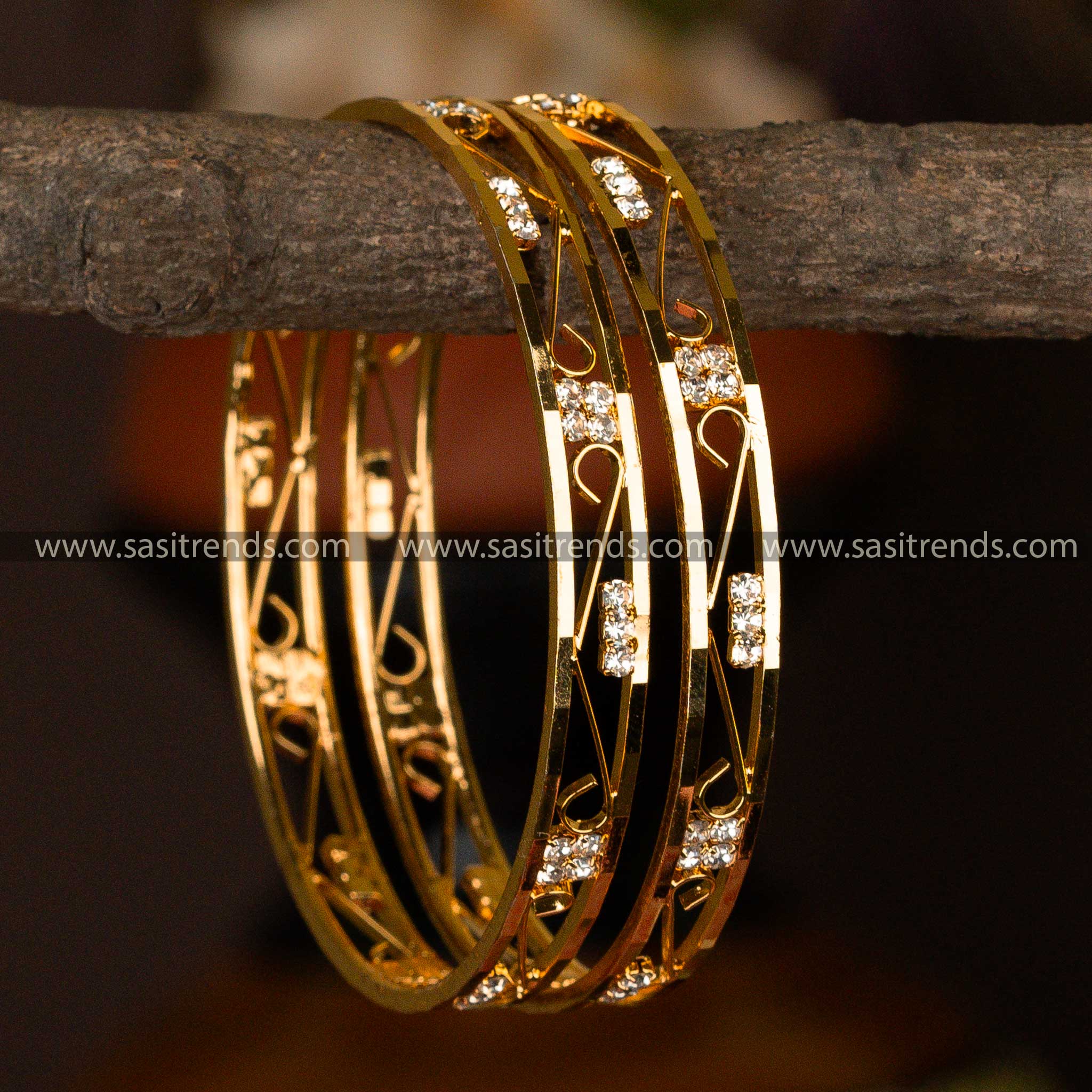 Traditional Micro Gold Plated AD Stone Studded Bangles Online Shopping