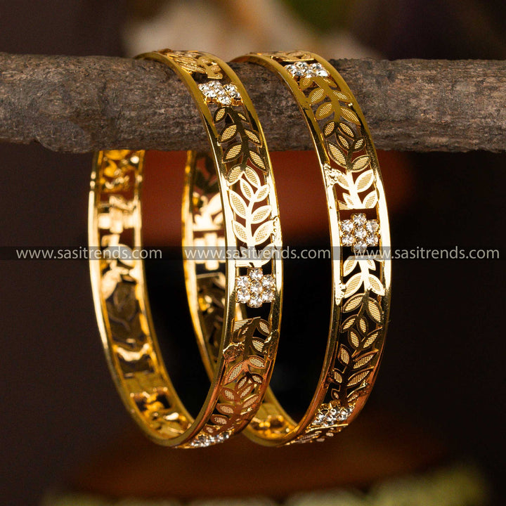 Sasitrends - Trending Traditional Floral Designer Micro Gold Plated Para Stones Bangles