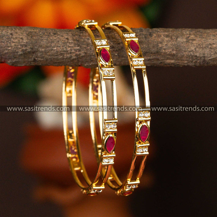 Sasitrends | Beautiful Traditional Micro Gold Plated Ruby American Diamond Stones Bangles